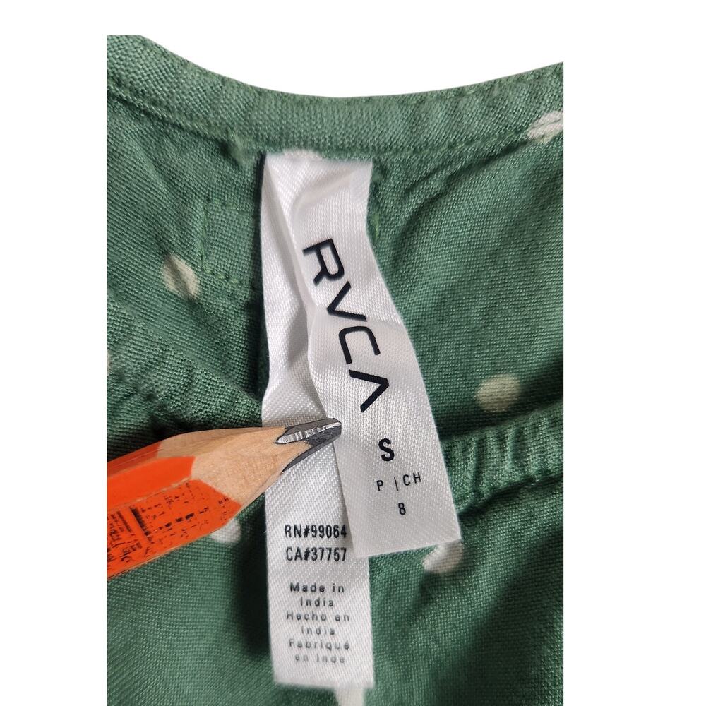 RVCA Women's Marina Romper SMALL Coverup Green Polka Dot Pockets Beachy Relaxed - Picture 3 of 6